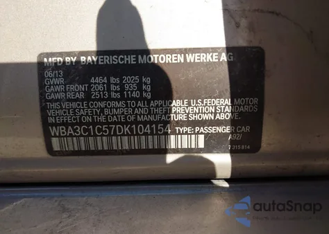 2013 BMW 328I from USA, damaged, VIN WBA3C1C57DK104154